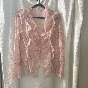Source Unknown Floral Ruffle Blouse in Soft Pink